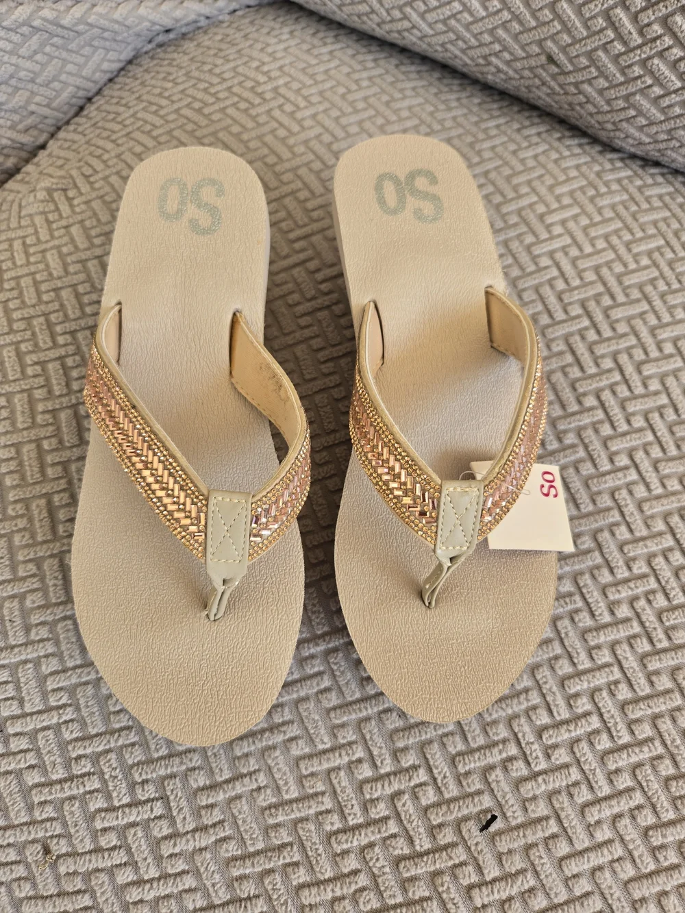 Gold Wedge Flip Flop Sandals - SO